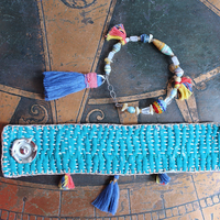 NEW!  A Joy Bracelet Set with Hand Stitched Kantha Textile,Embroidered Mirrors,Hand Made Beads,Sterling Rondelles,Mother of Pearl Beads & More!