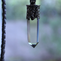 NEW! Antique French Braided Metal Thread Trim Necklace w/Silver Repousse Carved Bone Flaming Sacred Heart, Engraved Nun's Cross, Water Clear AAA Light Citrine Point