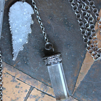 NEW! Unique Flaming Sacred Heart Pendant Necklace with Sterling Belcher Chain,Tiny Sterling Crucifix,Sterling Capped Clear Quartz Point & More!