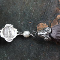 NEW! It Felt Love Necklace w/Embroidered Rose Heart Pendant,Antique Sterling Rose Medal,Antique Rose Capped Tassel & Antique Real Metal Braided Trim Chain