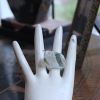 NEW! Rare Antique Clear Rock Quartz and Green Barrel Tourmaline Ring - size 8