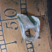 NEW! Rare Antique Clear Rock Quartz and Green Barrel Tourmaline Ring - size 8