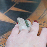 NEW! Rare Antique Clear Rock Quartz and Green Barrel Tourmaline Ring - size 8