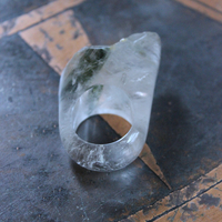 NEW! Rare Antique Clear Rock Quartz and Green Barrel Tourmaline Ring - size 8