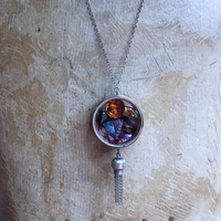 NEW! Rare Gem Collection Necklace with 9 Faceted Gemstones,Antique Pocket Watch Case, Sterling Belcher Chain and Sterling Tassel