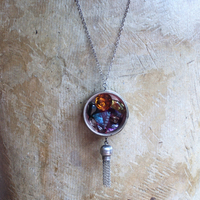 NEW! Rare Gem Collection Necklace with 9 Faceted Gemstones,Antique Pocket Watch Case, Sterling Belcher Chain and Sterling Tassel