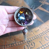 NEW! Rare Gem Collection Necklace with 9 Faceted Gemstones,Antique Pocket Watch Case, Sterling Belcher Chain and Sterling Tassel