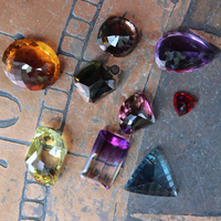 NEW! Rare Gem Collection Necklace with 9 Faceted Gemstones,Antique Pocket Watch Case, Sterling Belcher Chain and Sterling Tassel