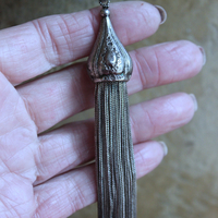 NEW! Checkerboard Faceted Peruvian Opal Pendant Necklace with Unusual Silver Tassel & Belcher Chain