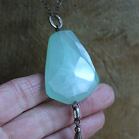 NEW! Checkerboard Faceted Peruvian Opal Pendant Necklace with Unusual Silver Tassel & Belcher Chain