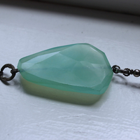 NEW! Checkerboard Faceted Peruvian Opal Pendant Necklace with Unusual Silver Tassel & Belcher Chain