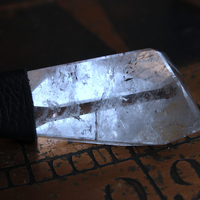 NEW! Amazing Free Form Clear Ghost Quartz Pendant Necklace with Embossed Silver Chain, Premium Black Suede Leather Cap & Ties