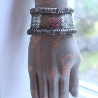 NEW! How to Fly Bracelet with Old Sterling Cuff, Sterling Cross, Raven Wing,Glass Quote Vessel & Sterling Capped Bead