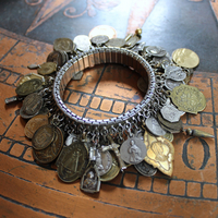 NEW! Fully Loaded Expandable Bracelet with 88 Silver and Gold Antique French, European & American Religious Medals & Crosses
