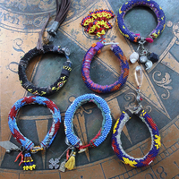 NEW! Set of 6 Authentic Tribal Seed Bead Bracelets with Various Drops & Dangles