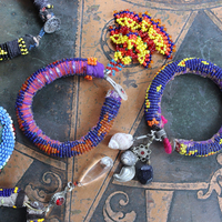 NEW! Set of 6 Authentic Tribal Seed Bead Bracelets with Various Drops & Dangles