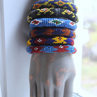 NEW! Set of 6 Authentic Tribal Seed Bead Bracelets with Various Drops & Dangles