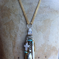 NEW! One Life Before You Necklace with Unique Painted Carved Bone Feather, Cross, Premium Distressed Leather Ties, Sterling Chain & More!