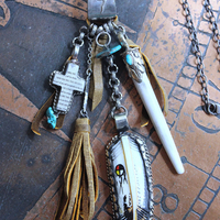 NEW! One Life Before You Necklace with Unique Painted Carved Bone Feather, Cross, Premium Distressed Leather Ties, Sterling Chain & More!