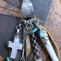 NEW! One Life Before You Necklace with Unique Painted Carved Bone Feather, Cross, Premium Distressed Leather Ties, Sterling Chain & More!