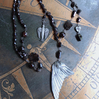 NEW! The Winds of your Soul Necklace with Amazing Faceted Almandine Garnet, Cast Bird Wing, Holy Spirit Dove & Puffy Heart Medal