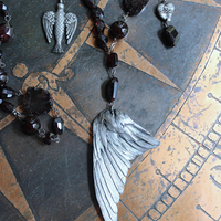 NEW! The Winds of your Soul Necklace with Amazing Faceted Almandine Garnet, Cast Bird Wing, Holy Spirit Dove & Puffy Heart Medal