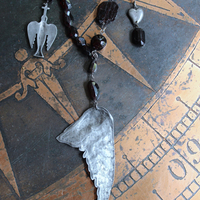 NEW! The Winds of your Soul Necklace with Amazing Faceted Almandine Garnet, Cast Bird Wing, Holy Spirit Dove & Puffy Heart Medal