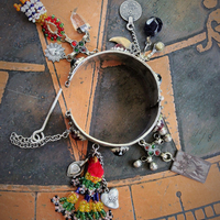 To the Gypsy that Remains Bracelet w/Antique Gypsy Bracelet, Sterling Engraved 3 of Swords Tarot Medal,Banjara Tassels, Kuchi Findings & Much More!