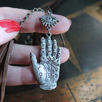 NEW! The Other Eye Necklace with Unusual Antique Pocket Watch Container, Sterling Findings,Vintage Palmistry Medal, All Seeing Eye Connector & More!