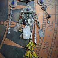 The Triumph Necklace w/Sterling Strength & Temperance Tarot Card Medals,Antique Gypsy Findings,Antique Sterling Snake Drop,Faceted Gemstones & More!