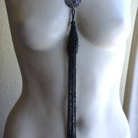 NEW! The Twilight Necklace with Rare French Crepuscle (Twilight) Medal, OOAK Long Antique Faceted Jet Bead Tassel, Bead Strands & Clasp