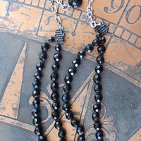 NEW! The Twilight Necklace with Rare French Crepuscle (Twilight) Medal, OOAK Long Antique Faceted Jet Bead Tassel, Bead Strands & Clasp