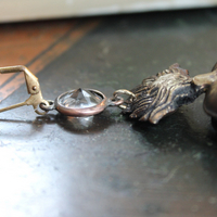 NEW! Vintage Ave Maria Flaming Sacred Heart Ex Voto Locket Earrings with Bezel Set Pointed Back Crystal Connectors