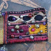 NEW! I am There Blessing Pouch Cuff with Antique Lambani Textile, Amethyst Point Drops, Multiple Beads & Prayer Card