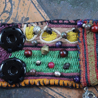 NEW! I am There Blessing Pouch Cuff with Antique Lambani Textile, Amethyst Point Drops, Multiple Beads & Prayer Card