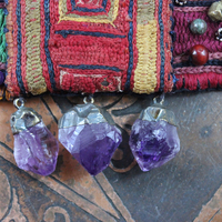 NEW! I am There Blessing Pouch Cuff with Antique Lambani Textile, Amethyst Point Drops, Multiple Beads & Prayer Card