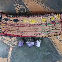 NEW! I am There Blessing Pouch Cuff with Antique Lambani Textile, Amethyst Point Drops, Multiple Beads & Prayer Card