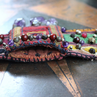 NEW! I am There Blessing Pouch Cuff with Antique Lambani Textile, Amethyst Point Drops, Multiple Beads & Prayer Card
