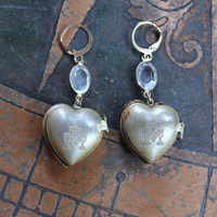 NEW! Petite Vintage Ex Voto Locket Earrings with Vintage Oval Bezel Set Crystal Connectors