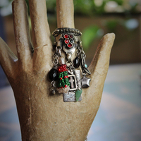 NEW! Antique Gypsy Ring w/Sterling 'The Star' Tarot Medal,Sterling Cross,Sterling Moon & Star + Much More!