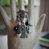 NEW! Antique Gypsy Ring w/Sterling 'The Star' Tarot Medal,Sterling Cross,Sterling Moon & Star + Much More!
