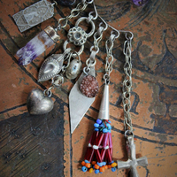 NEW! Gypsy Spirit Sterling Behind the Ear Cuff w/Garnet Heart,Sterling Capped Banjara Bead Tassel,Puffy Heart,Sterling 4 Way Cross,Polished Amethyst Druzy & More!