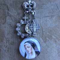 NEW! You Called me Mother Necklace w/Antique Holy Card Glass Pendant,Rare Sterling Antique Thumb Rosary, Rare Antique French Mary Medal & More!