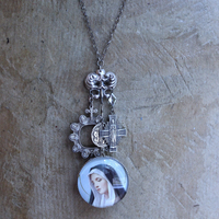 NEW! You Called me Mother Necklace w/Antique Holy Card Glass Pendant,Rare Sterling Antique Thumb Rosary, Rare Antique French Mary Medal & More!