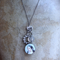 NEW! You Called me Mother Necklace w/Antique Holy Card Glass Pendant,Rare Sterling Antique Thumb Rosary, Rare Antique French Mary Medal & More!