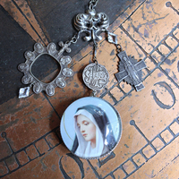 NEW! You Called me Mother Necklace w/Antique Holy Card Glass Pendant,Rare Sterling Antique Thumb Rosary, Rare Antique French Mary Medal & More!