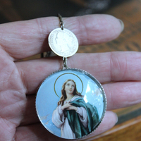 NEW! You Called me Mother Necklace w/Antique Holy Card Glass Pendant,Rare Sterling Antique Thumb Rosary, Rare Antique French Mary Medal & More!