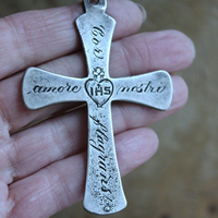 NEW! Rare Engraved Sterling Cross with Antique Sterling Sacred Heart Bead Rosary Chain