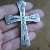 NEW! Rare Engraved Sterling Cross with Antique Sterling Sacred Heart Bead Rosary Chain