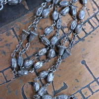 NEW! Rare Engraved Sterling Cross with Antique Sterling Sacred Heart Bead Rosary Chain